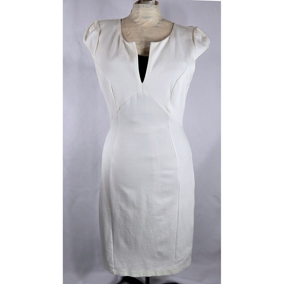 Lulu's White Sheath Dress V-Neck Career Cocktail‎ Party Dress Size  Small - Picture 1 of 9